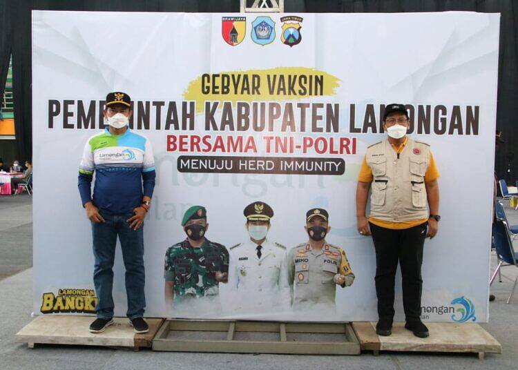 Lamongan Capai 73,38% Vaksinasi Dosis 1, Bupati Sampaikan Saat Gebyar Vaksin Bersama TNI dan Polri