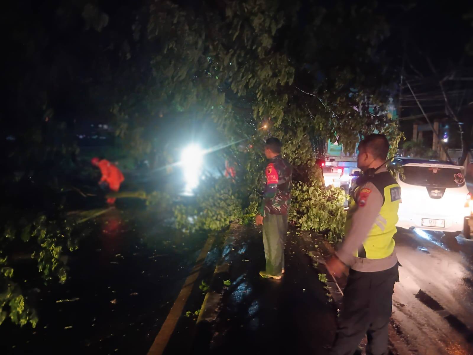 Respons Sigap Polres Lamongan Tangani Kemacetan karena Pohon Tumbang