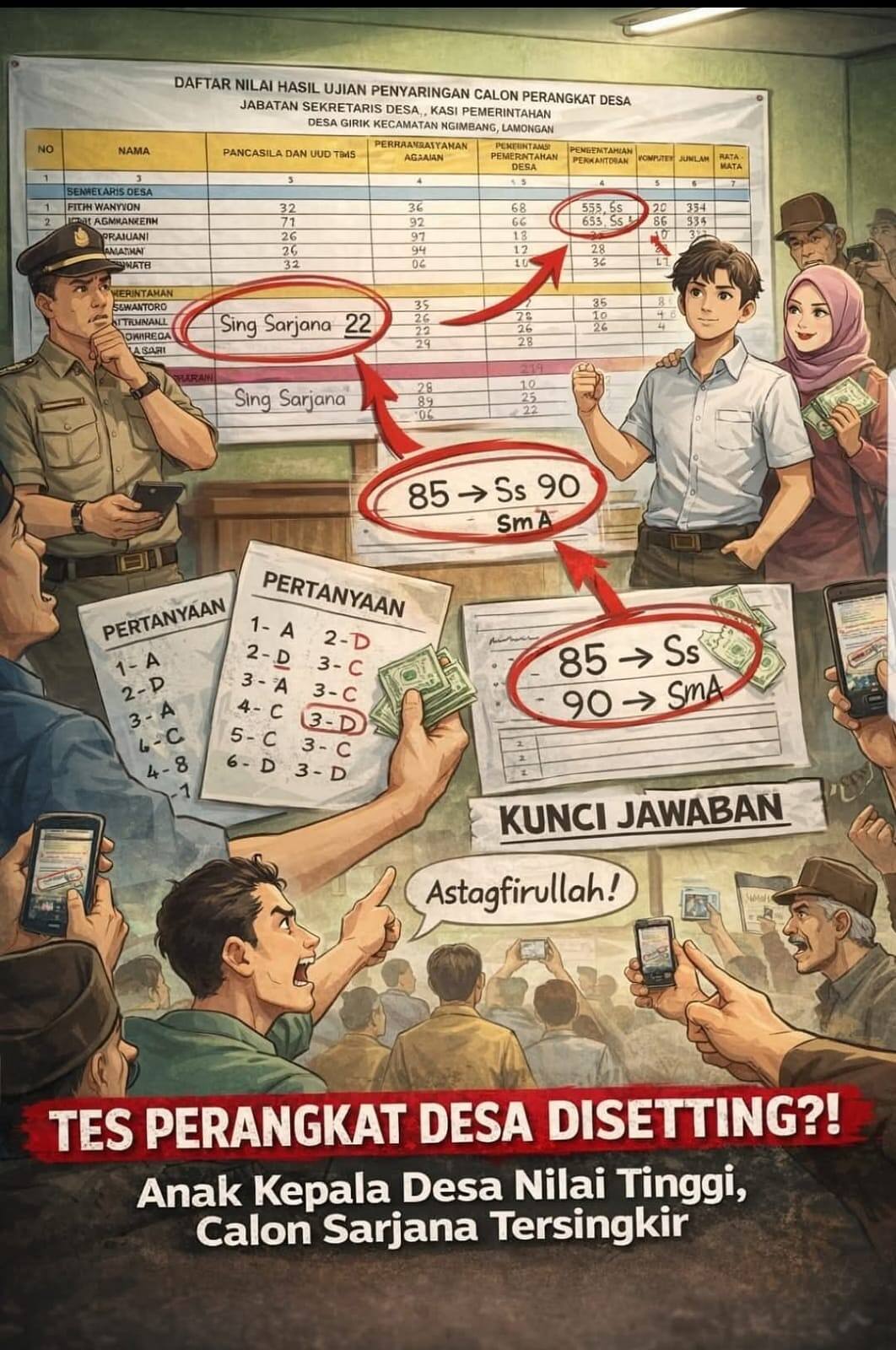 Seleksi Perangkat Desa Girik Tuai Sorotan Warga. Peserta Sarjana Tersingkir, Nilai Anak Kades Jadi Perbincangan.