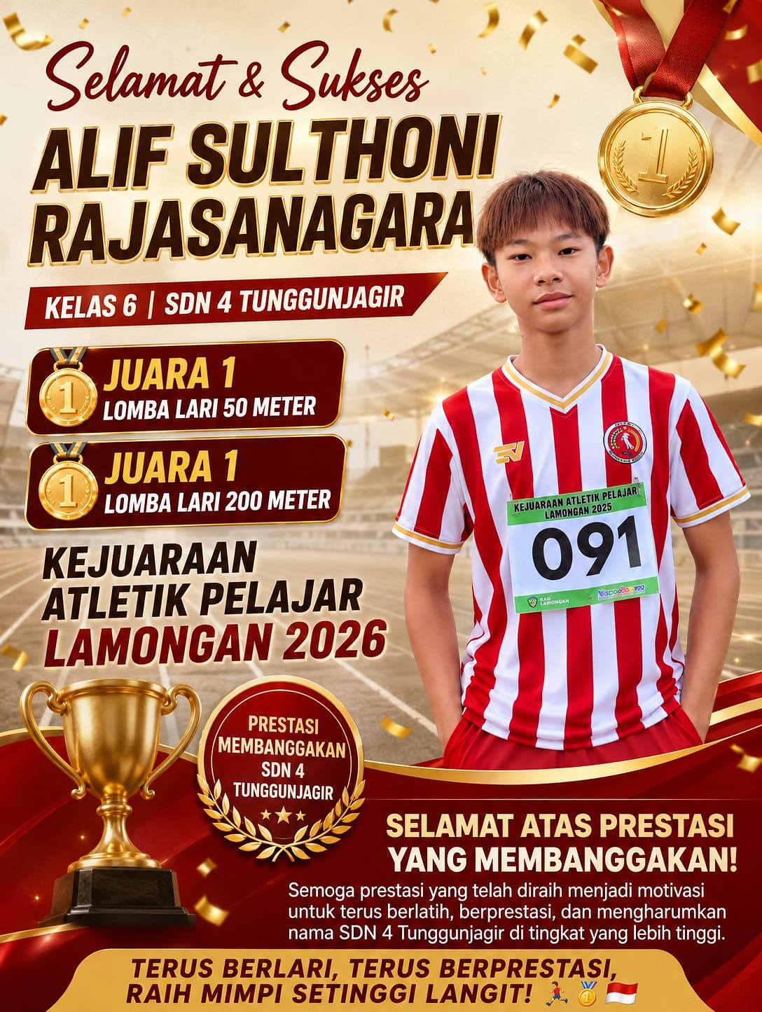 Naga Borong Dua Emas di Kejuaraan Atletik Pelajar Lamongan 2026