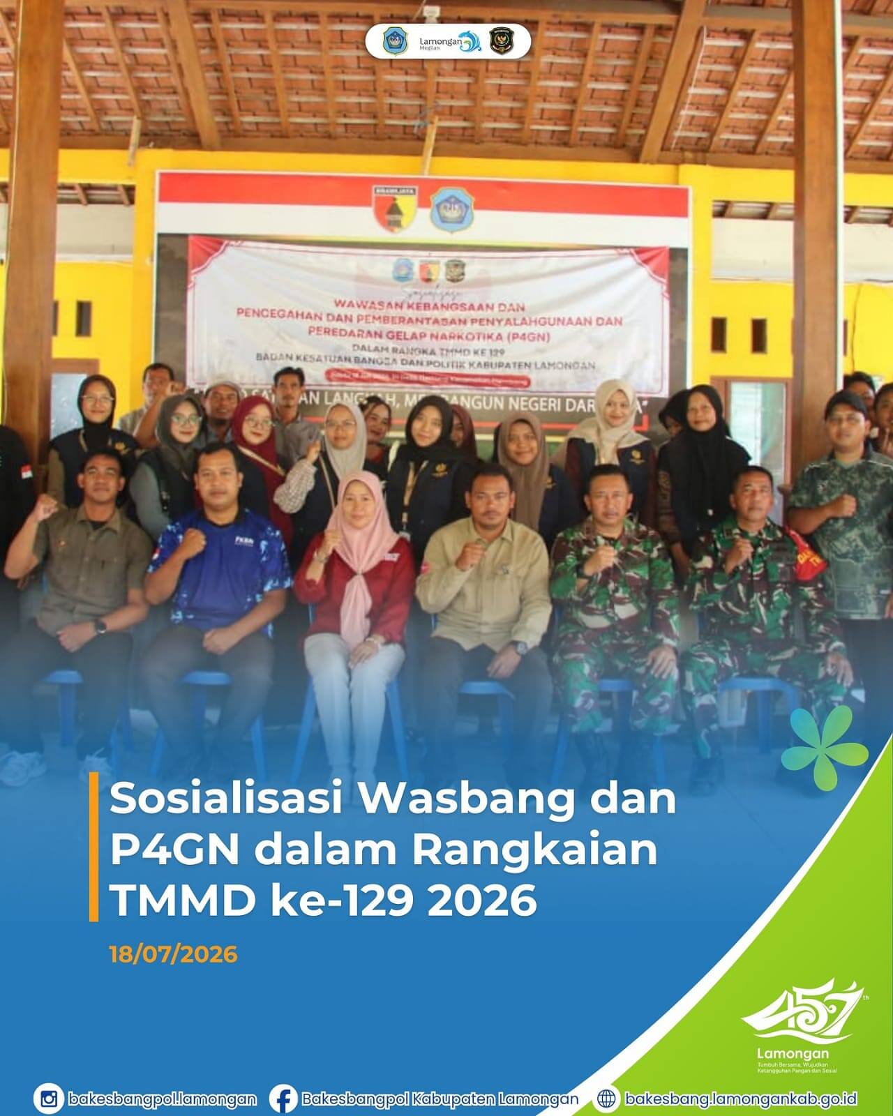 Bakesbangpol Lamongan Gandeng FKBN Berikan Materi Wawasan Kebangsaan di TMMD 2026 Desa Tlemang Ngimbang.