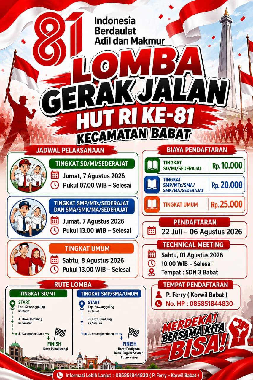 Gerak Jalan Meriahkan HUT RI ke-81, Kecamatan Babat Ajak Warga Perkuat Persatuan