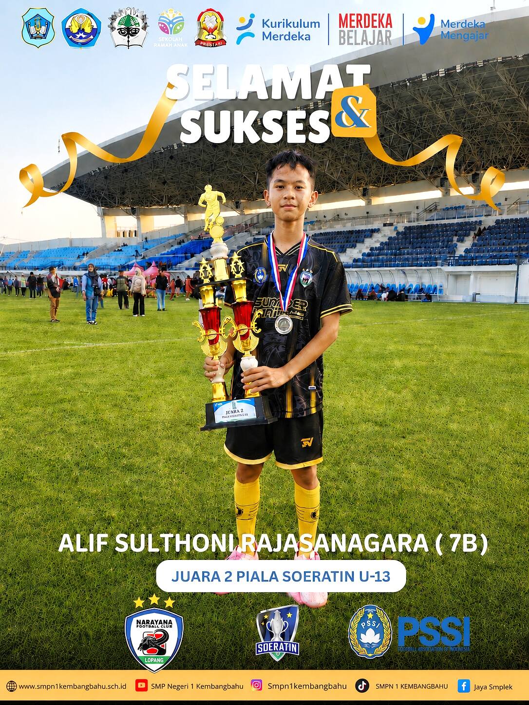 Alif Sulthoni Rajasanagara “Naga” Harumkan Nama SMP Negeri 1 Kembangbahu Lewat Prestasi di Piala Soeratin U-13