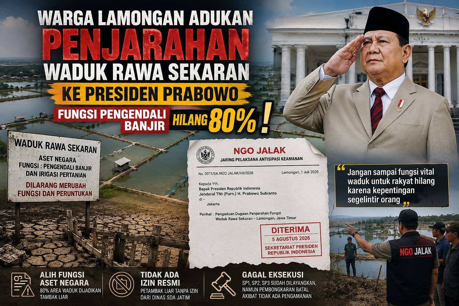80 Persen Waduk Rawa Sekaran Beralih Jadi Tambak, NGO JALAK Minta Prabowo Turun Tangan