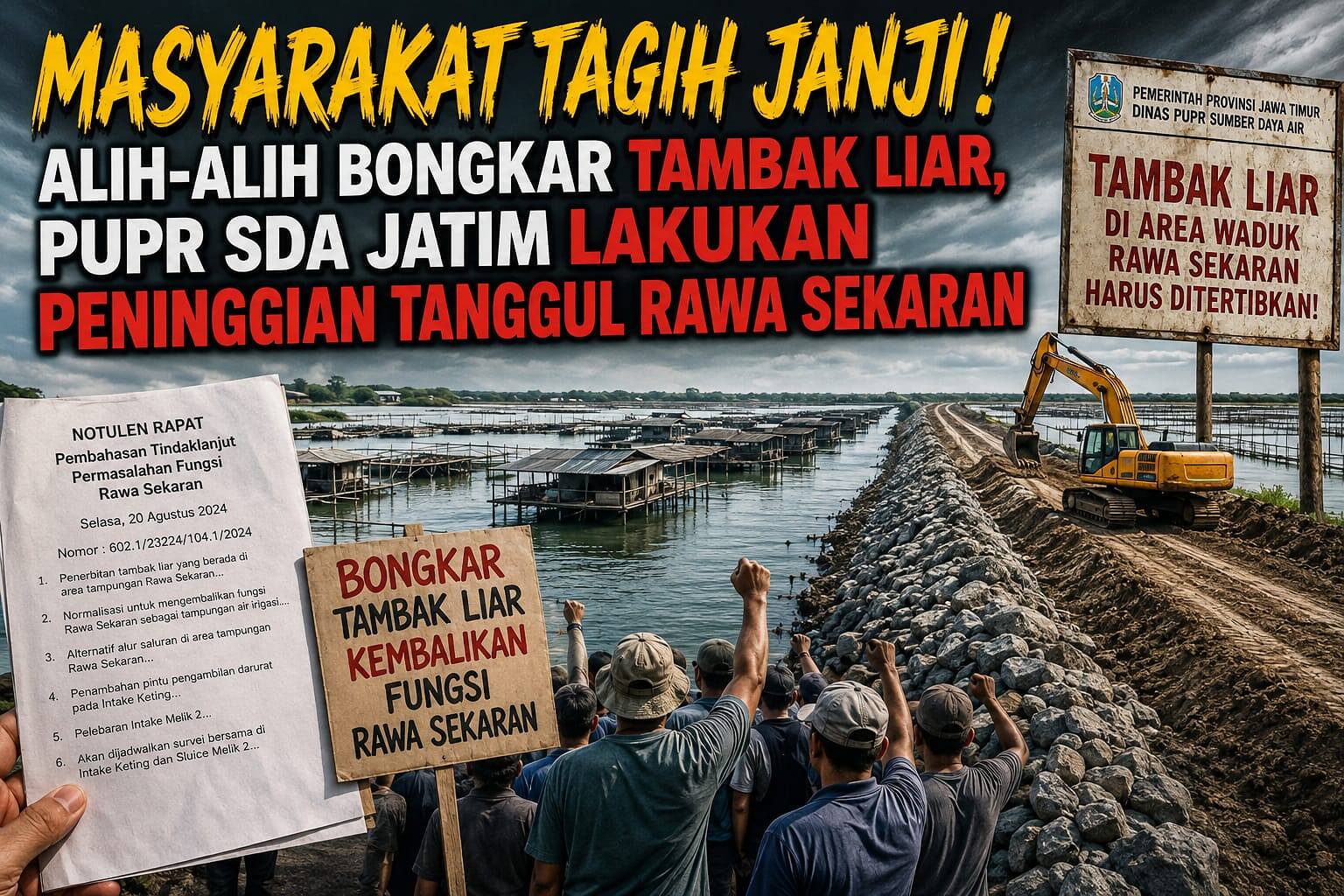 Alih-alih Bongkar Tambak Liar, PUPR SDA Jatim Wacanakan Peninggian Tanggul Rawa Sekaran