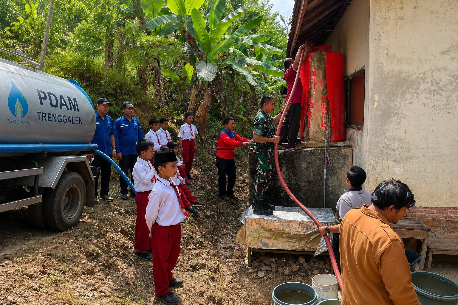 Sinergi TNI-BPBD-PDAM Bantu Warga Panggul Hadapi Kekeringan