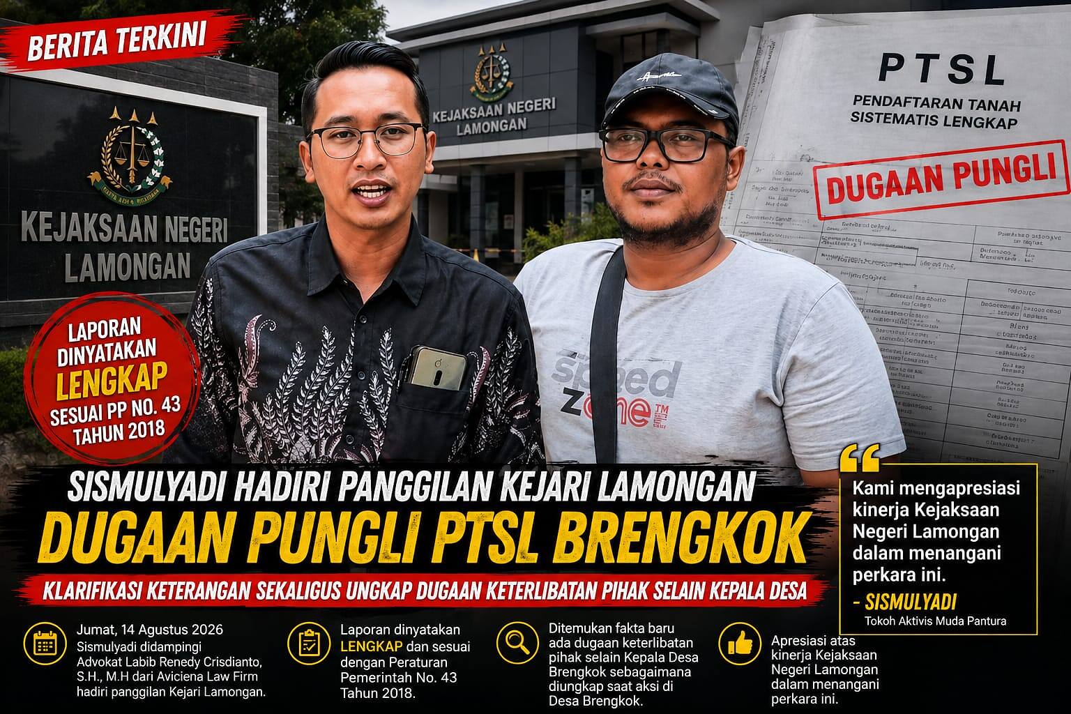 Sismulyadi Dampingi Advokat ke Kejari Lamongan, Sampaikan Fakta Baru Kasus PTSL Brengkok