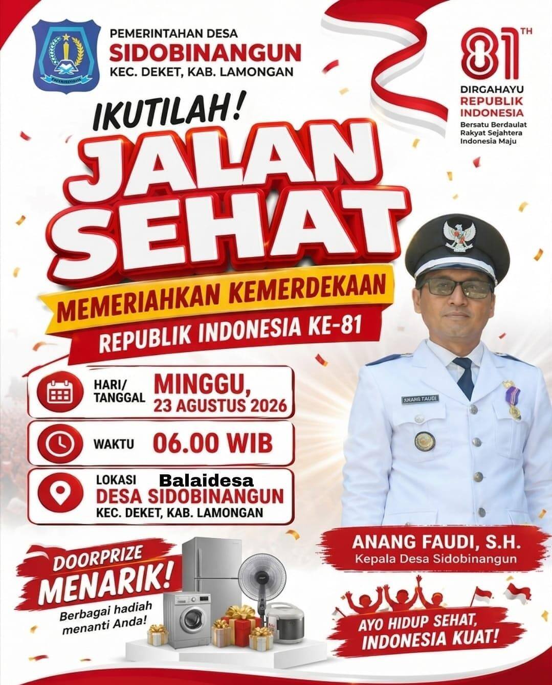 Semarak HUT ke-81 RI, Kades Sidobinangun Anang Faudi Ajak Warga Ikuti Jalan Sehat