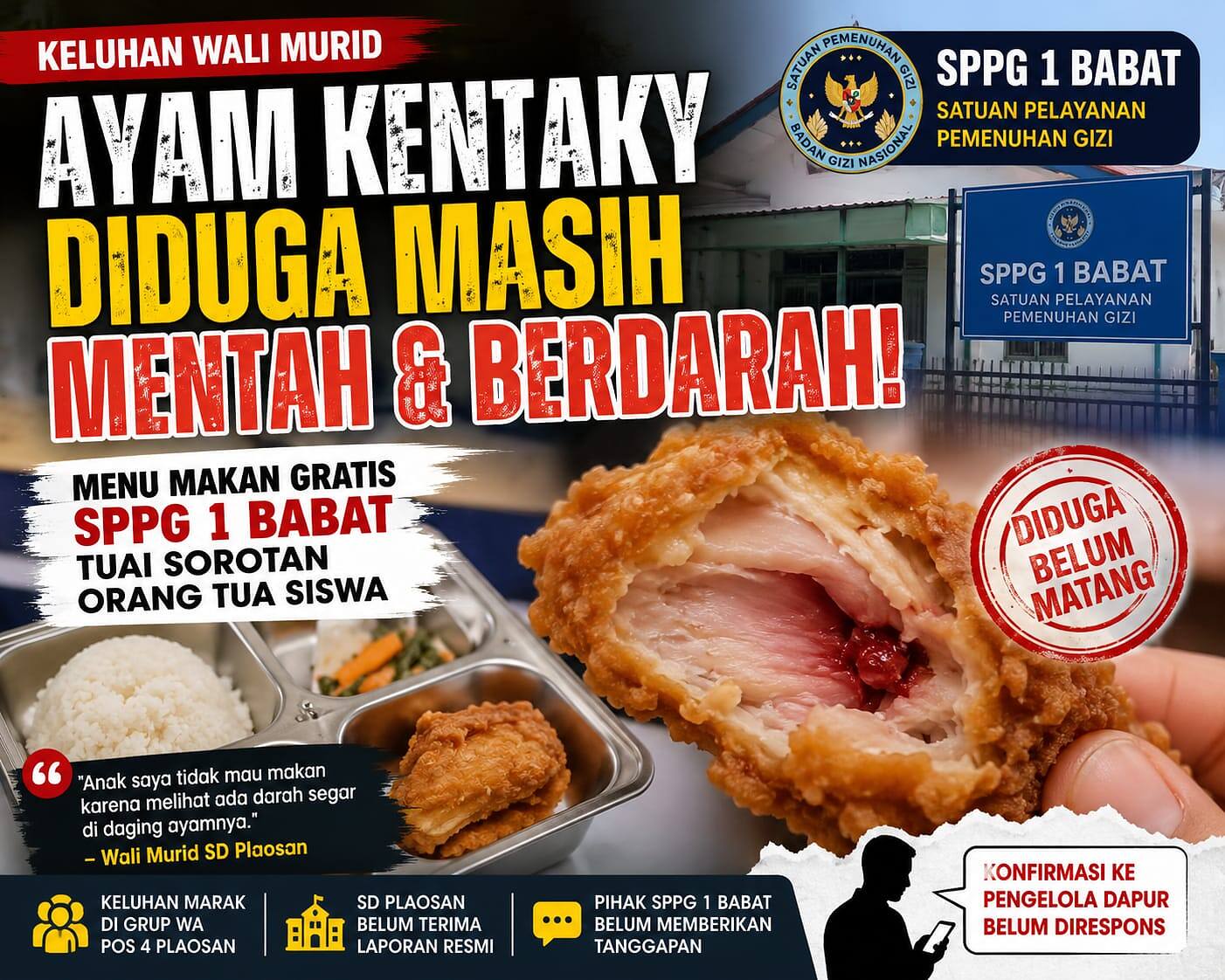Diduga Ayam Masih Mentah, Menu SPPG 1 Babat Tuai Keluhan Orang Tua Siswa
