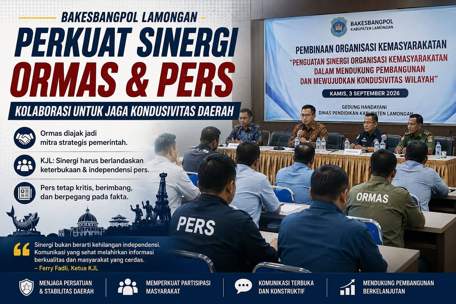Bakesbangpol Lamongan Dorong Ormas Jadi Mitra Strategis, KJL Tekankan Fungsi Kontrol Pers